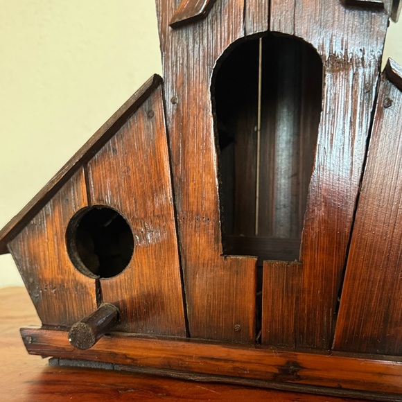 Handmade Rustic Stained Wooden Birdhouse With Tray Three Hole - Picture 9 of 13